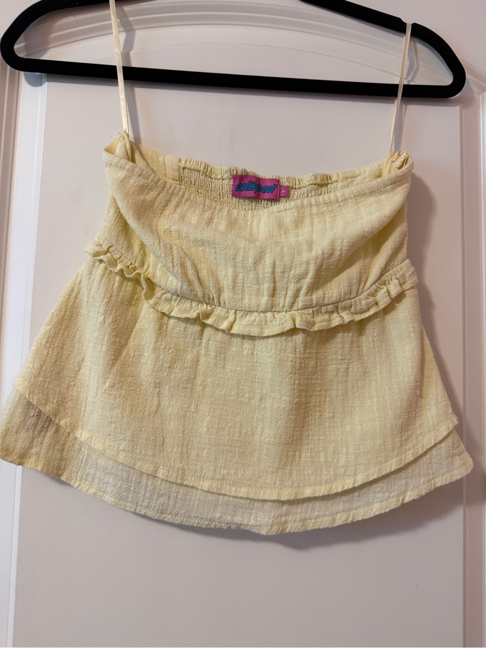 Edikted Pale Yellow Ruffle Tiered Skater Skirt